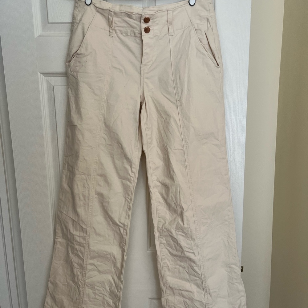 Beige Wide-Leg Trouser Pants